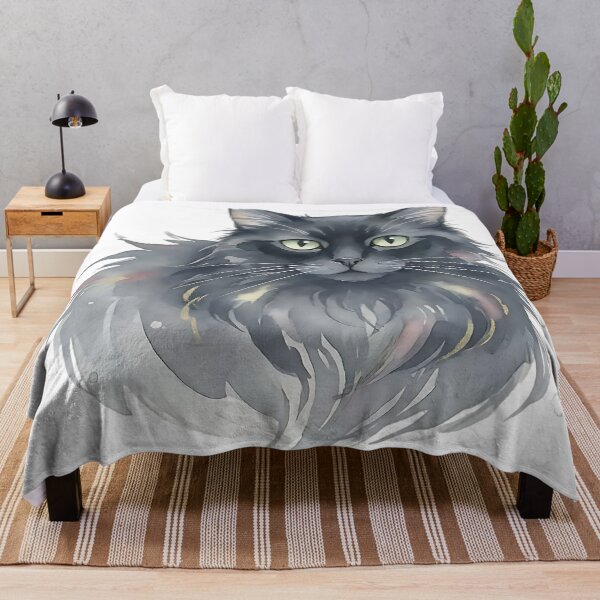 Item preview, Fluffy Gray Cat Portrait Realistic Long Hair Feline Illustration designed and sold by ArtDesignTp.