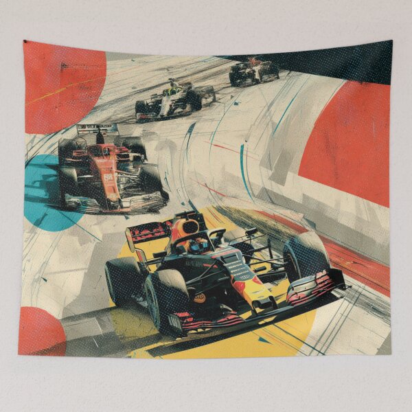 Item preview, Cars zooming through a circuit amidst geometric patterns Art Inspired By Nature And The Active Outdoors designed and sold by CDC40.