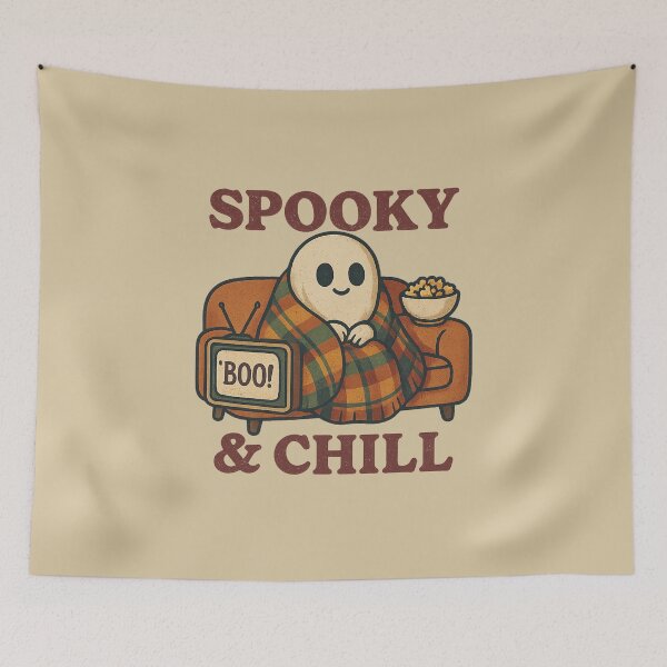 Item preview, Spooky & Chill – Cozy Halloween Ghost Watching TV designed and sold by DesignsByTaina.