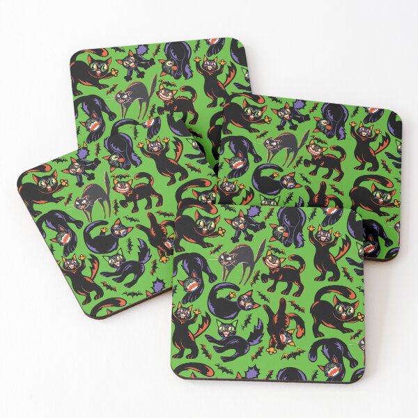 Item preview, Halloween Inspired Cat & Bat Pattern designed and sold by MadMadamMeg.