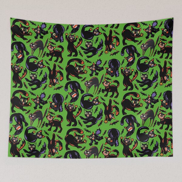 Item preview, Halloween Inspired Cat & Bat Pattern designed and sold by MadMadamMeg.