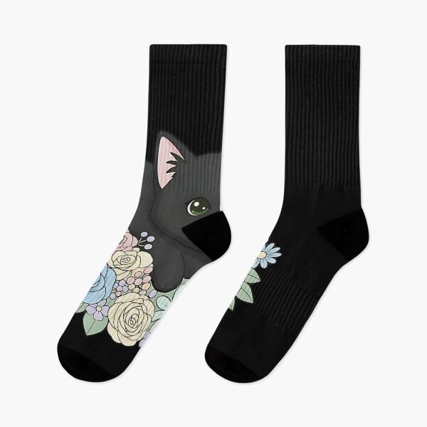 Item preview, Cute Black Cat with Colorful Flowers Kawaii Cartoon Illustration designed and sold by ArtDesignTp.