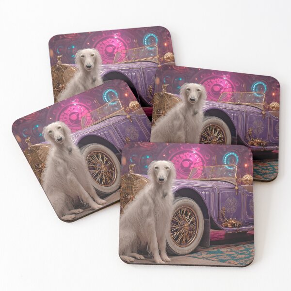 Item preview, A Borzoi dog near a car psychedelic  funk mechanical designed and sold by Verademacedoart.