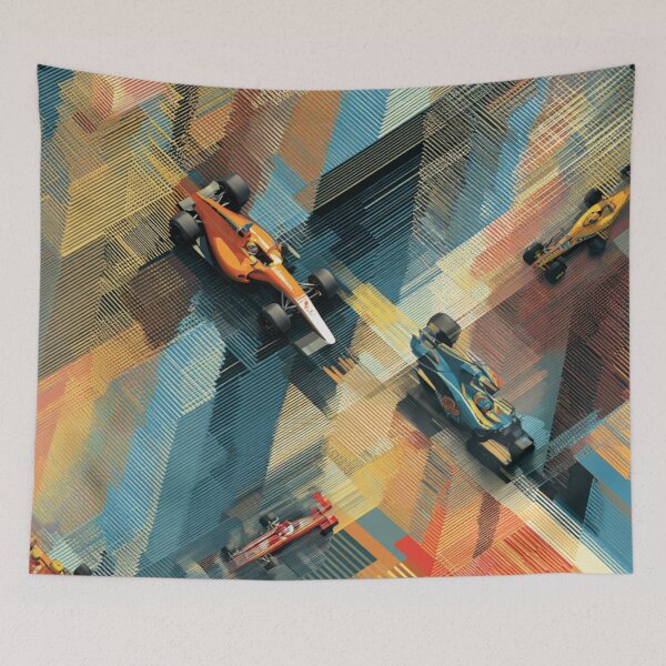 Item preview, Cars zooming through a circuit amidst geometric patterns Art Inspired By Nature And The Active Outdoors designed and sold by CDC40.