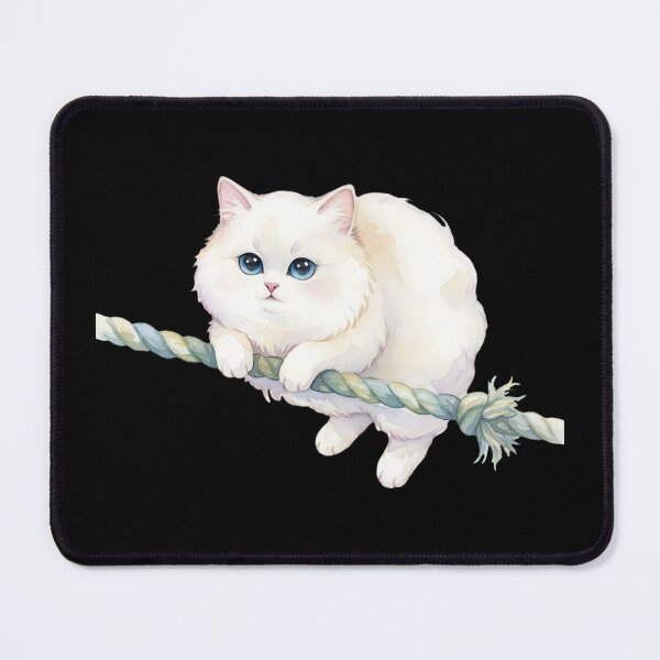 Item preview, Adorable White Cat Sitting on Rope Cute Cartoon Kitty Illustration designed and sold by ArtDesignTp.
