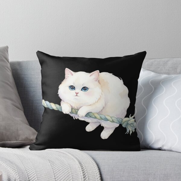 Artikelvorschau, Entzückende weiße Katze sitzt auf Seil niedliche Cartoon-Kätzchen-Illustration entworfen und verkauft von ArtDesignTp.