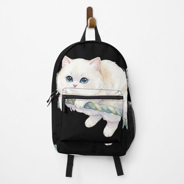 Item preview, Adorable White Cat Sitting on Rope Cute Cartoon Kitty Illustration designed and sold by ArtDesignTp.
