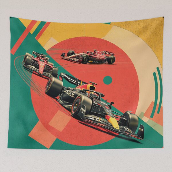 Item preview, Cars zooming through a circuit amidst geometric patterns Art Inspired By Nature And The Active Outdoors designed and sold by CDC40.