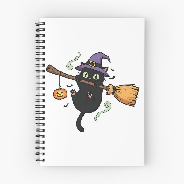 Item preview, Kawaii Black Cat Witch on Broom with Pumpkin Halloween Cartoon designed and sold by ArtDesignTp.