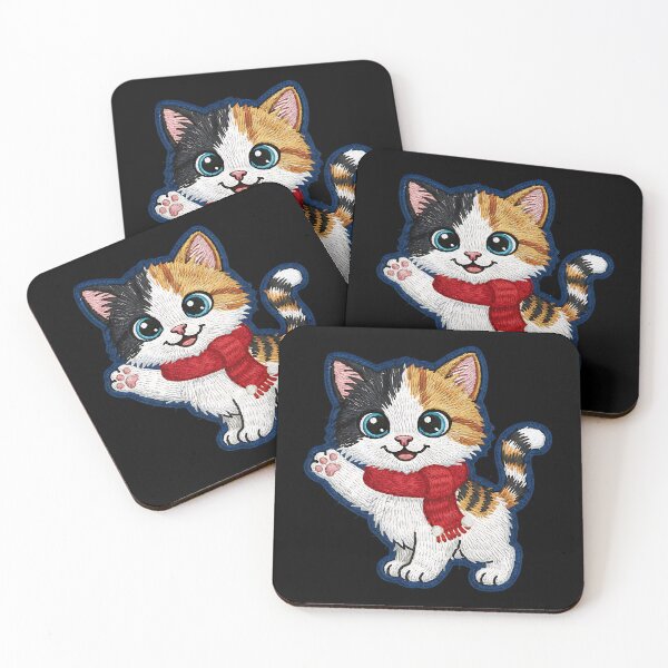 Item preview, Cute Calico Cat with Red Scarf Winter Cartoon Kitty Illustration designed and sold by ArtDesignTp.