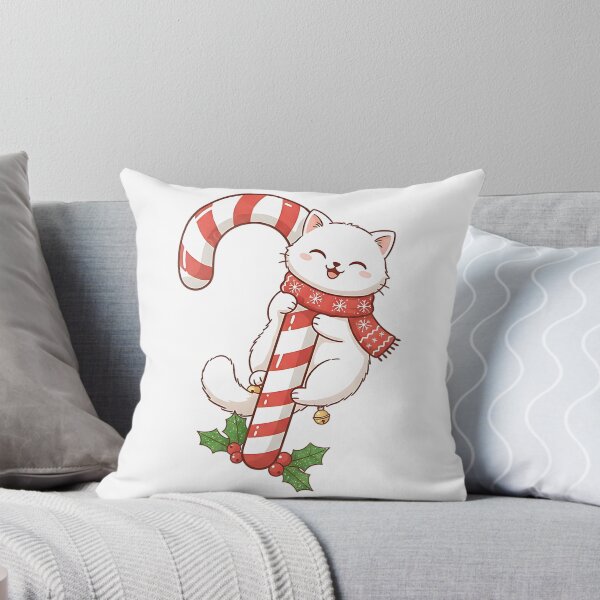 Item preview, Adorable White Cat with Candy Cane Christmas Cute Cartoon Illustration designed and sold by ArtDesignTp.