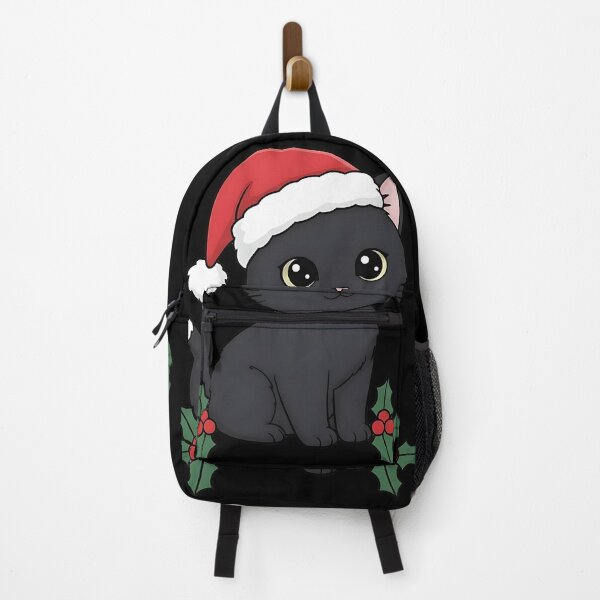 Item preview, Cute Black Cat with Santa Hat Christmas Cartoon Illustration designed and sold by ArtDesignTp.