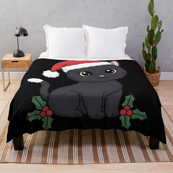 Item preview, Cute Black Cat with Santa Hat Christmas Cartoon Illustration designed and sold by ArtDesignTp.