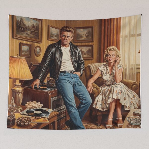 Item preview, James Dean & Marilyn Monroe - Retro Record Listening Art 3rd Edition  designed and sold by Art's Diner.