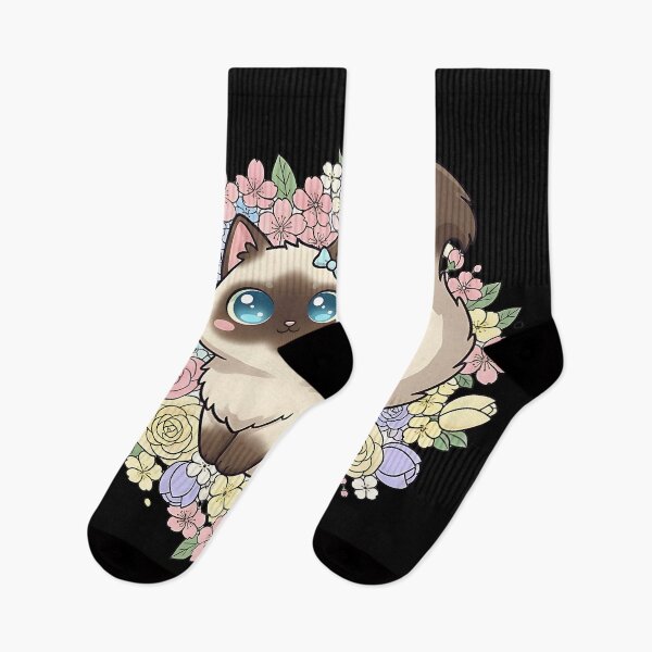 Item preview, Cute Cat in Floral Wreath Kawaii Kitty with Blue Eyes Cartoon Illustration designed and sold by ArtDesignTp.