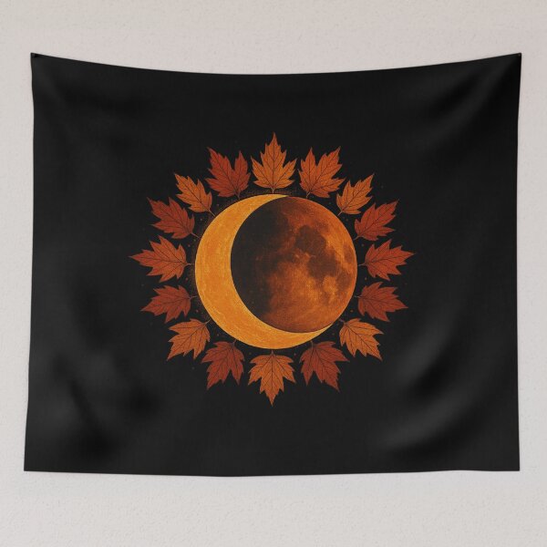 Item preview, Autumn Equinox Moon – Crescent Moon with Fall Leaves designed and sold by Painted Moon by Luna Bee™.