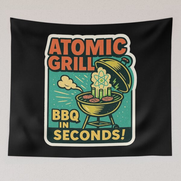 Item preview, Retro Atomic Grill BBQ Sticker – Funny Atompunk Barbecue Comic Art, Nuclear Energy Grill Design designed and sold by JacobKAurumhead.
