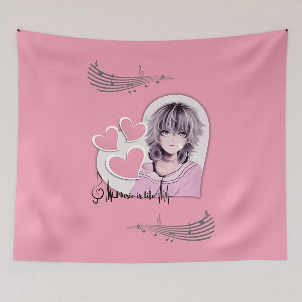 Item preview, Cute anime girl with headphones inside heart, music is life designed and sold by ArtimShop.
