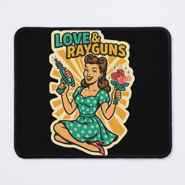 Item preview, Retro Pin-Up Girl with Raygun Sticker – Vintage Atomic Age Sci-Fi Comic Art, Funny Pinup Gift designed and sold by JacobKAurumhead.