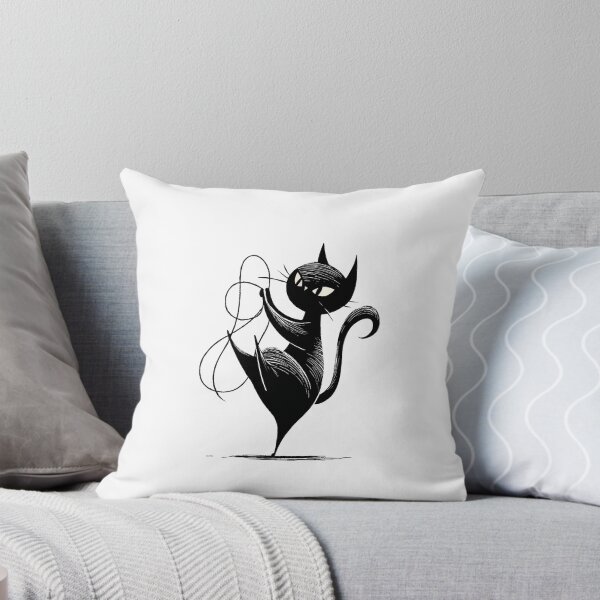 Aperçu de l'œuvre Silhouette de chat de dessin animé rétro du milieu du siècle avec ficelle créée et vendue par TheColorKey.