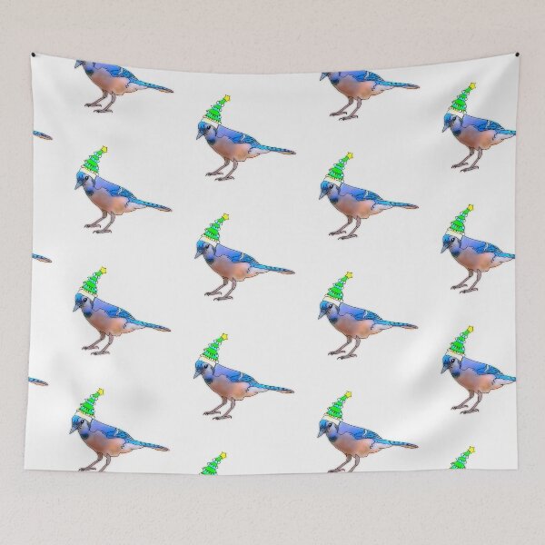 Item preview, Blue jay wearing festive tree Hat - animalzinhats  designed and sold by Ashley’sAnimalz.
