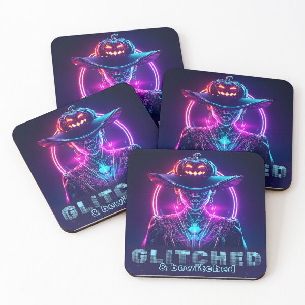 Artikelvorschau, Glitched & Bewitched Cyberpunk Kürbis Hexe Neon Art entworfen und verkauft von STITCHDROID.