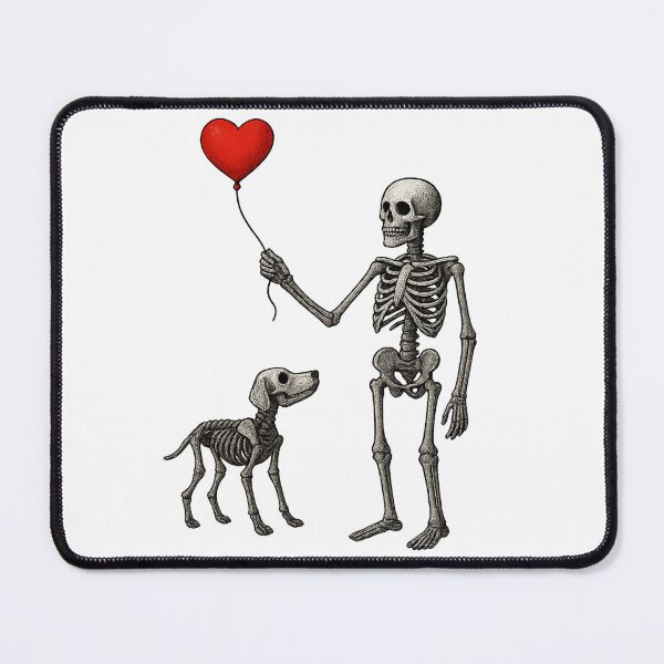 Item preview, Skeleton Master and Labrador Dog with Red Heart Balloon – Gothic Dark Art Design designed and sold by Pet Lovers Market.