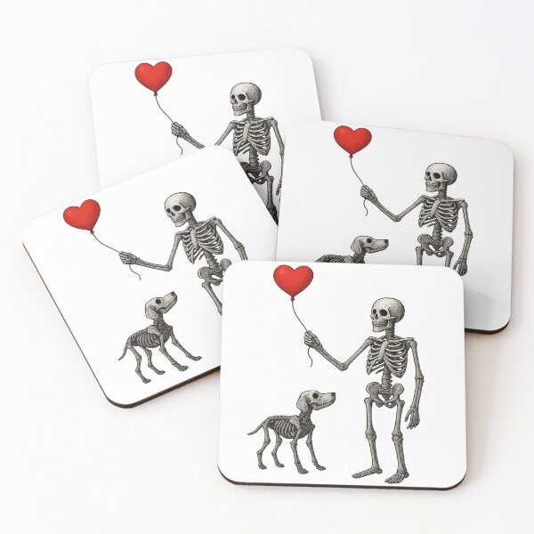 Item preview, Skeleton Master and Labrador Dog with Red Heart Balloon – Gothic Dark Art Design designed and sold by Pet Lovers Market.
