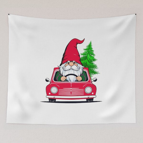 Item preview, Cheerful Vintage Car with Swedish Gnome Christmas designed and sold by hanuraputre.