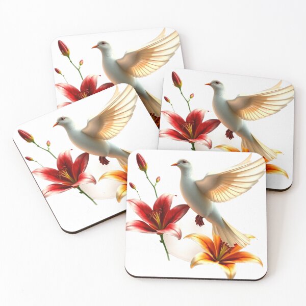 Item preview, Realistic Dove in Flight with Red Flowers | Elegant Nature Bird Art designed and sold by Naturalite19.