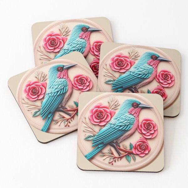 Item preview, Blue Bird with Pink Roses | Modern Nature Inspired Art designed and sold by Naturalite19.