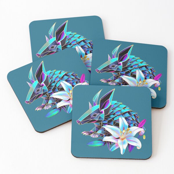 Item preview, Geometric Armadillo with White Flower | Vibrant Wildlife Line Art designed and sold by Naturalite19.