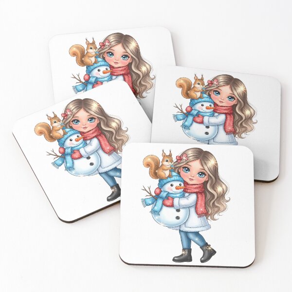 Item preview, Cute Girl Winter Scene PNG | Snowman, Squirrel & Glitter Cozy Design designed and sold by Ellen'Studio.