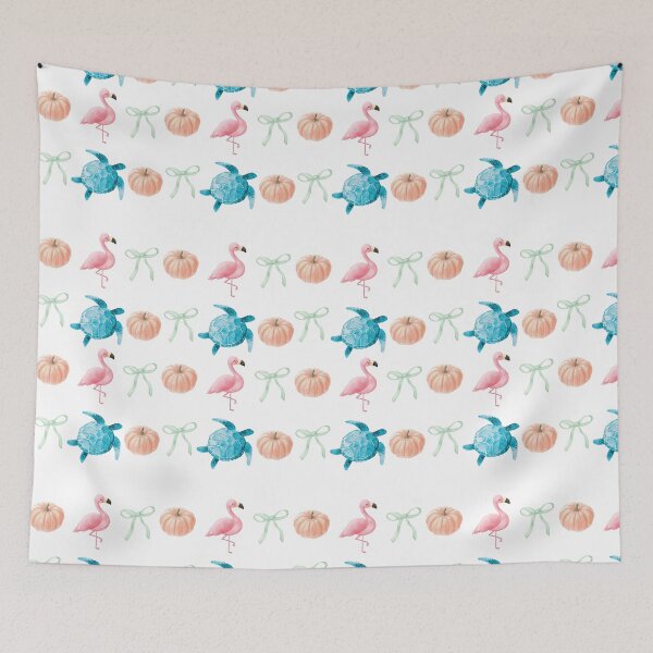 Item preview, Cute Flamingos, Turtles, Pumpkins & Bows Grid Pattern | Fun Seasonal Aesthetic Design designed and sold by TheJCGallery.