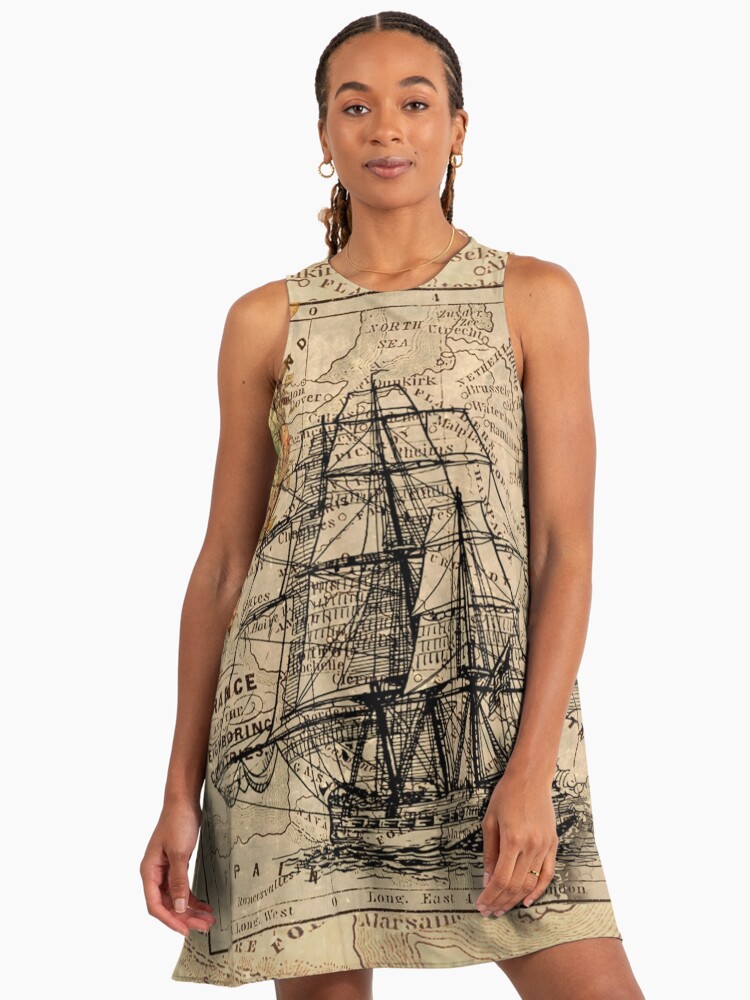 Dark Academia vintage pirate ship sailor antique world map " A-Line Dress  for Sale by lfang77 | Redbubble