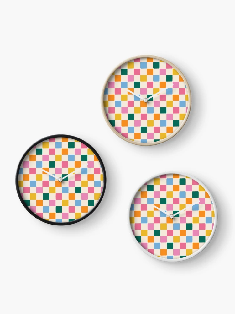 Thumbnail 3 of 4, Clock, Check Colorful Pattern designed and sold by KeekStudio.