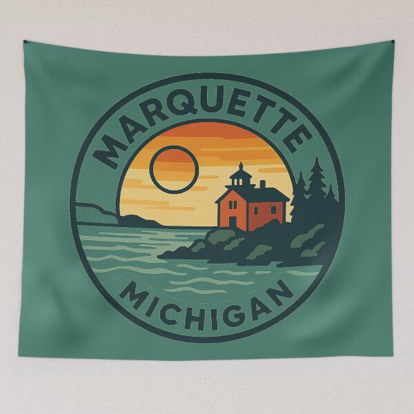 Item preview, Marquette Michigan Sunset Lighthouse Circular Design designed and sold by American Travels.