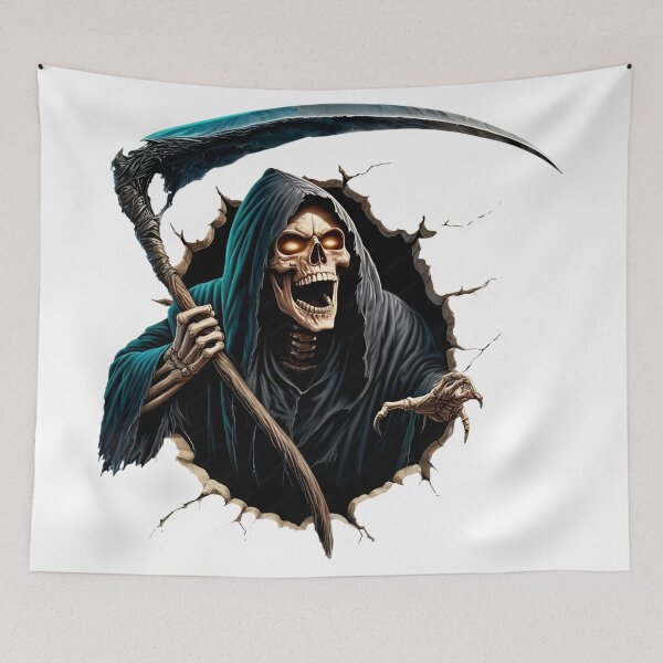 Item preview, Grim Reaper Breaking Through Wall – Dark Horror Scythe Halloween Design designed and sold by kaleevfidonea.