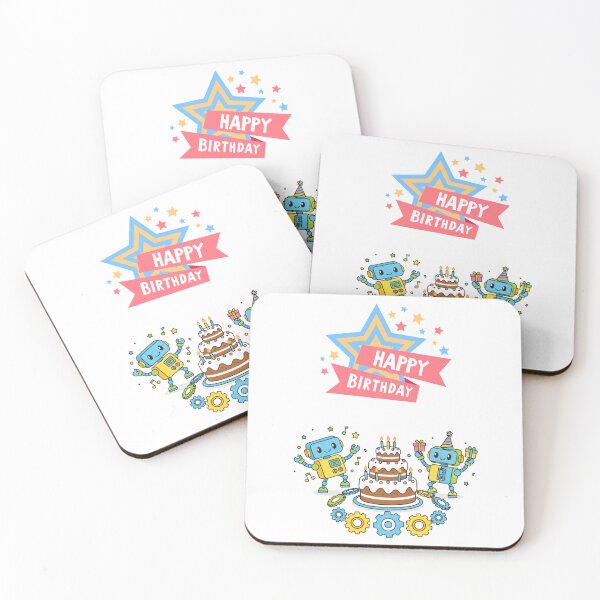 Item preview, Robot Birthday Party Tech Party: Cute Bots Celebrating with Cake designed and sold by DibuHumor.