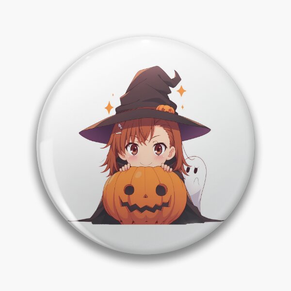 Item preview, Misaka Mikoto Certain Scientific Halloween Chibi Witch Girl Pumpkin Brown Hair Sparkling Eyes Cute Anime Girl designed and sold by HumbertoValveno.