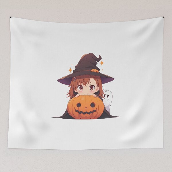 Item preview, Misaka Mikoto Certain Scientific Halloween Chibi Witch Girl Pumpkin Brown Hair Sparkling Eyes Cute Anime Girl designed and sold by HumbertoValveno.