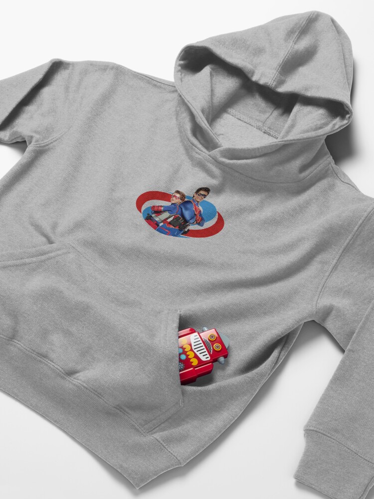 Alternate view of Captain Man and Kid Danger Kids Pullover Hoodie