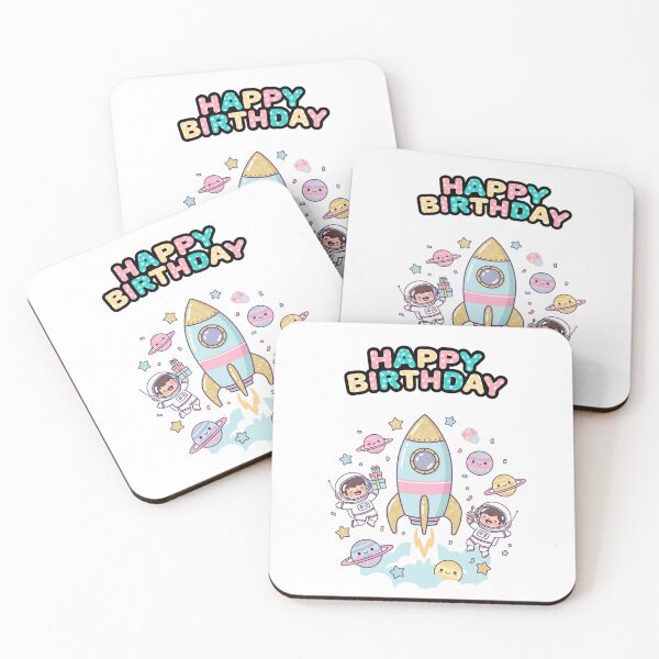 Item preview, Astro Space Birthday Party: Kawaii Rocket and Astronauts Celebrating designed and sold by DibuHumor.
