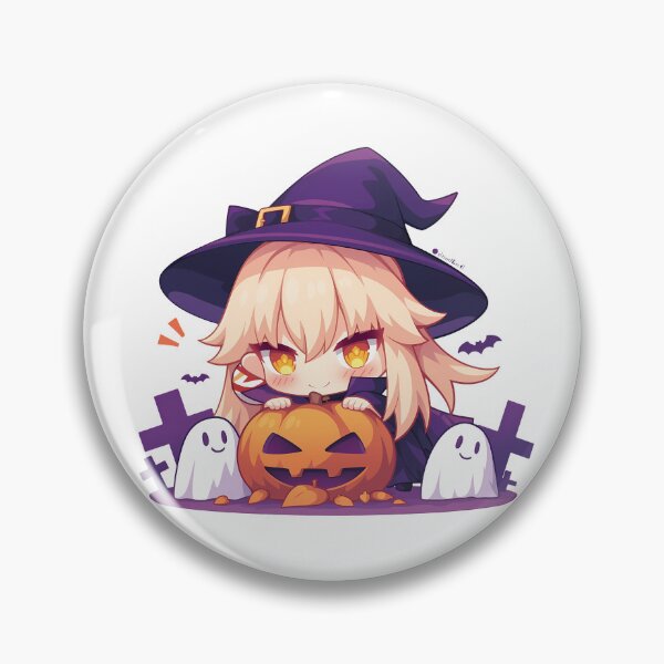 Item preview, Game Yoimiya Genshin Impact Chibi Halloween Pumpkin Fire Magic Anime Girl designed and sold by HumbertoValveno.