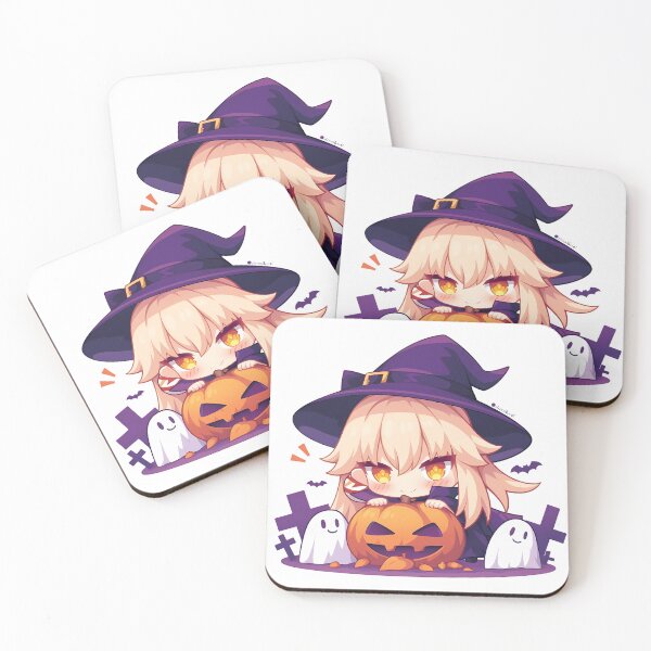 Item preview, Game Yoimiya Genshin Impact Chibi Halloween Pumpkin Fire Magic Anime Girl designed and sold by HumbertoValveno.