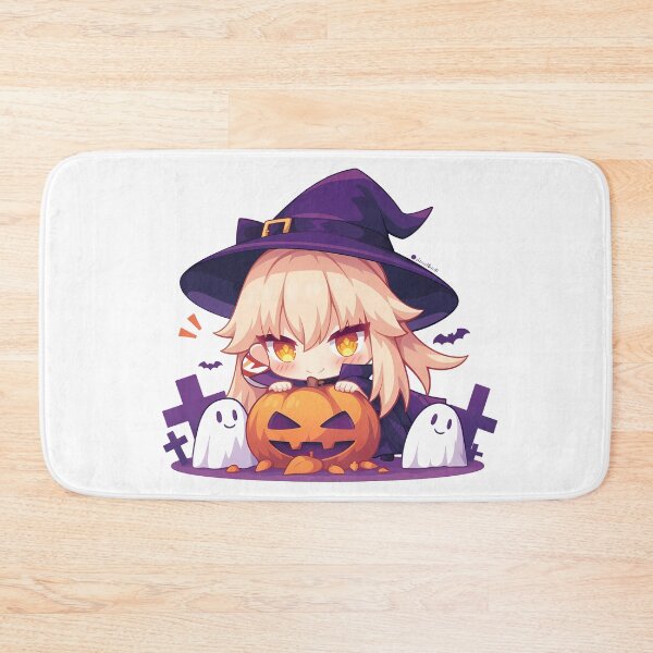 Item preview, Game Yoimiya Genshin Impact Chibi Halloween Pumpkin Fire Magic Anime Girl designed and sold by HumbertoValveno.