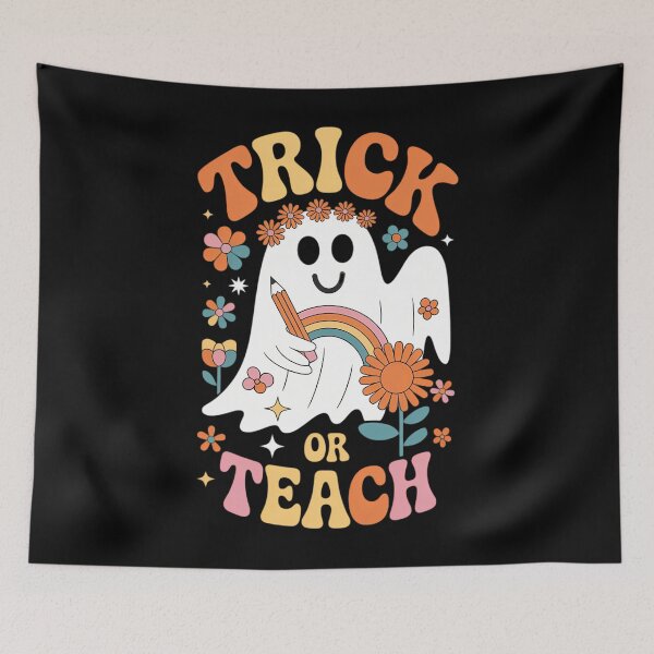 Item preview, Halloween Trick Or Teach Groovy Retro Ghost Floral Teacher designed and sold by ticlitule.