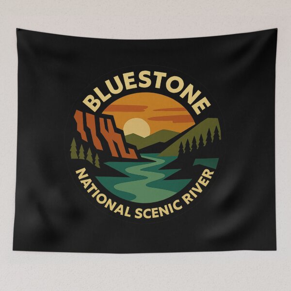 Item preview, Bluestone National Scenic River – Retro Sunset Badge Design designed and sold by Youssef-BM.