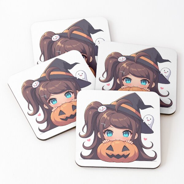 Item preview, Aoi Asahina Danganronpa Halloween Pumpkin Witch Brown Blue Cute Kawaii Chibi Anime Girl designed and sold by earlobejerk.
