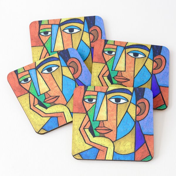 Item preview, Colorful cubist portrait of a pensive man designed and sold by arteopolis.